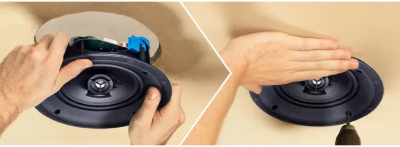 Haut-parleur plafond rénové en bureau